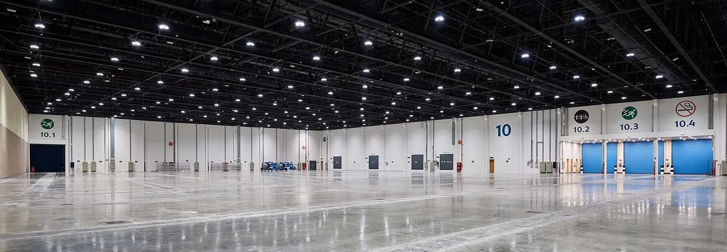 Empty ADNEC exhibition hall