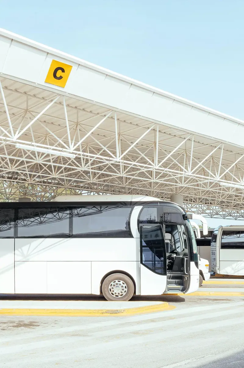Coach parked at a covered bus station